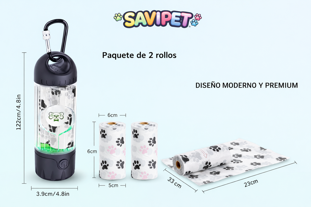Dispensador de Bolsas con Linterna LED Recargable IPX6